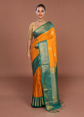 Yellow Kanjivaram Silk Saree With Blouse Piece