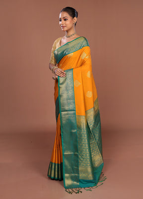 Yellow Kanjivaram Silk Saree With Blouse Piece