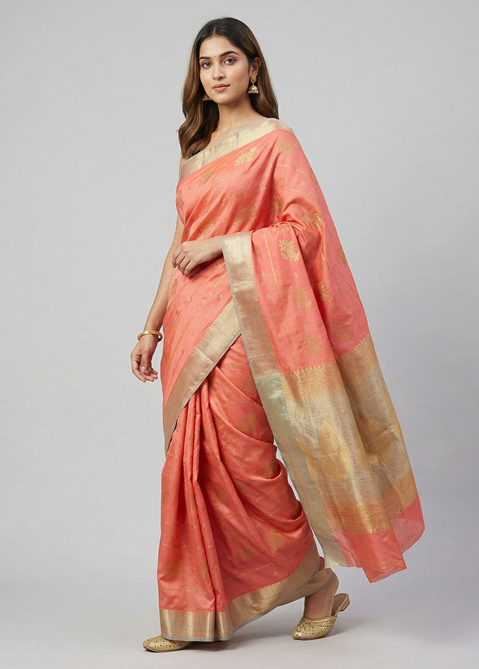 Pink Kanjivaram Silk Saree With Blouse Piece