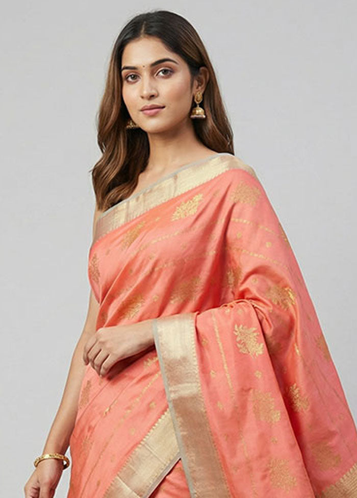 Pink Kanjivaram Silk Saree With Blouse Piece