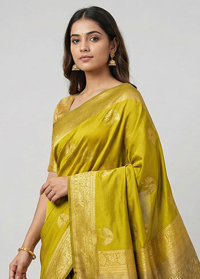Yellow Kanjivaram Silk Saree With Blouse Piece