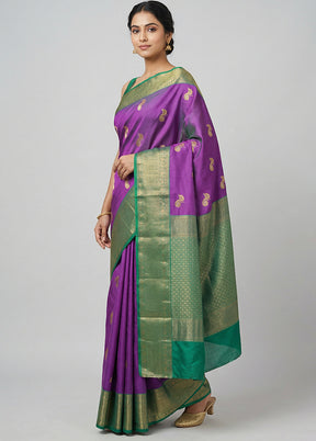 Purple Kanjivaram Silk Saree With Blouse Piece