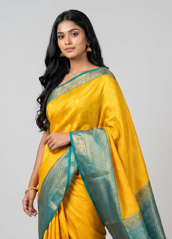 Yellow Kanjivaram Silk Saree With Blouse Piece