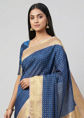 Blue Kanjivaram Silk Saree With Blouse Piece