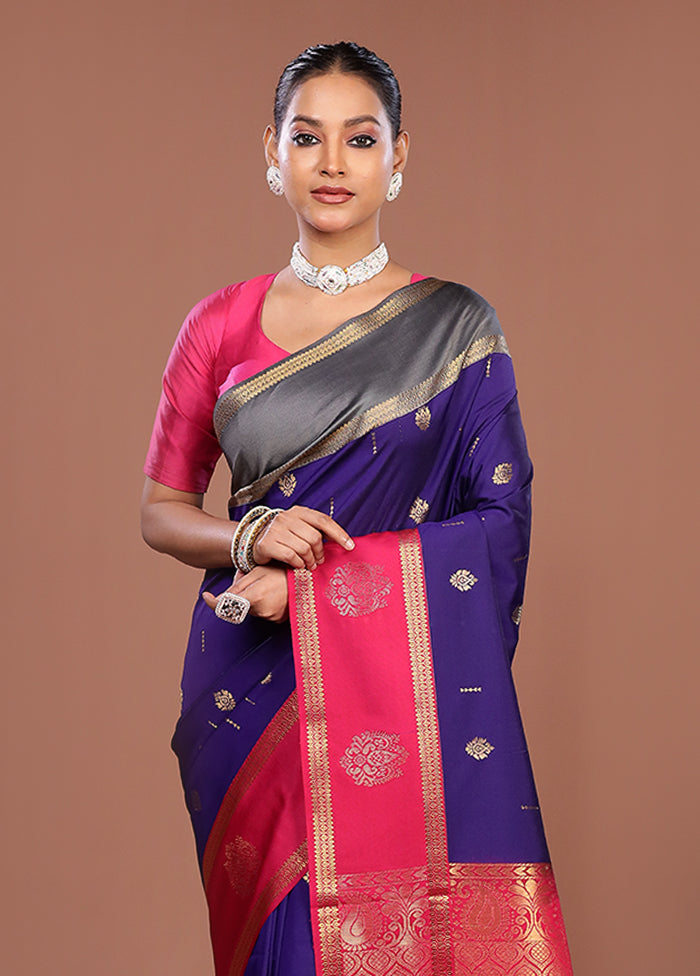 Purple Kanjivaram Silk Saree With Blouse Piece