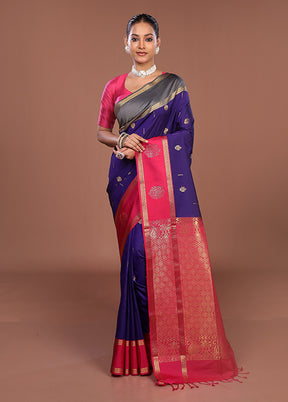 Purple Kanjivaram Silk Saree With Blouse Piece