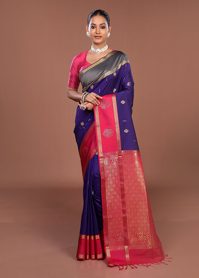 Purple Kanjivaram Silk Saree With Blouse Piece