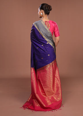 Purple Kanjivaram Silk Saree With Blouse Piece