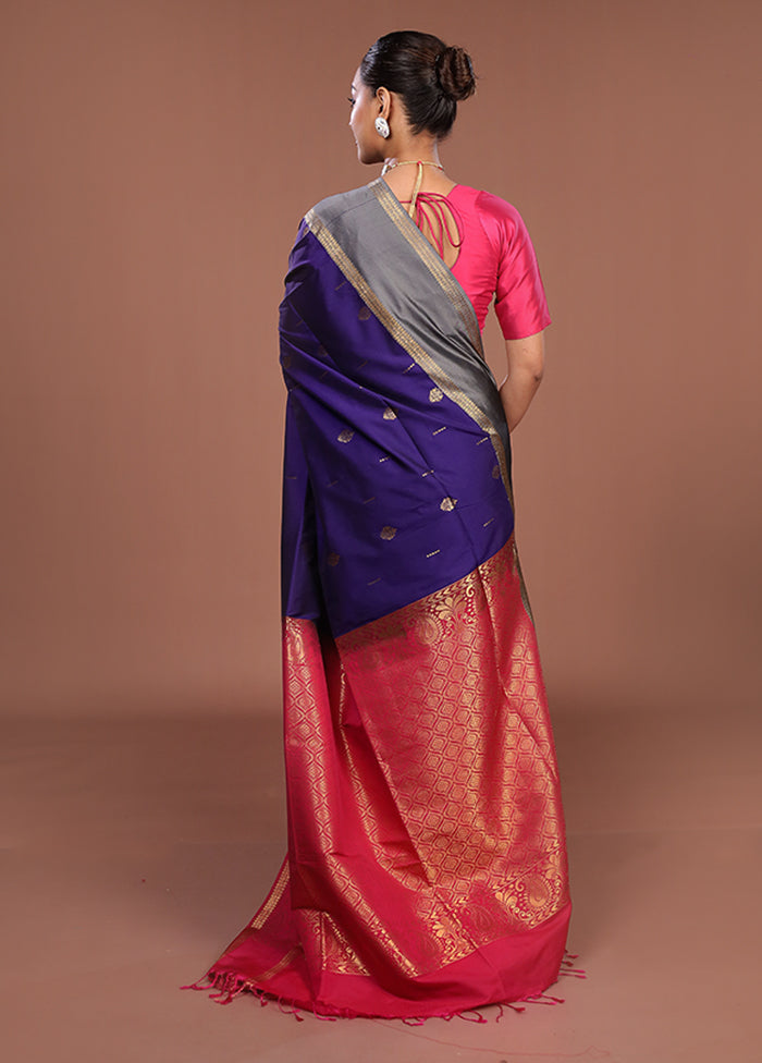 Purple Kanjivaram Silk Saree With Blouse Piece