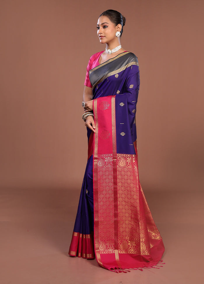 Purple Kanjivaram Silk Saree With Blouse Piece