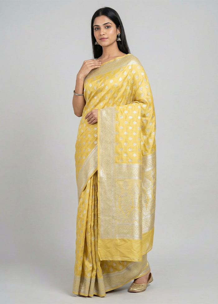 Yellow Dupion Silk Saree With Blouse Piece