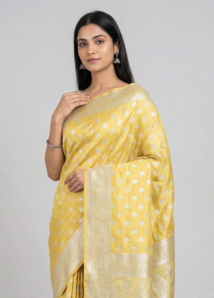 Yellow Dupion Silk Saree With Blouse Piece