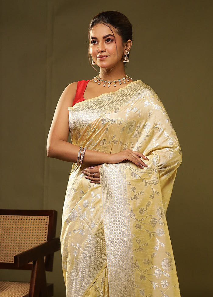 Cream Dupion Silk Saree With Blouse Piece