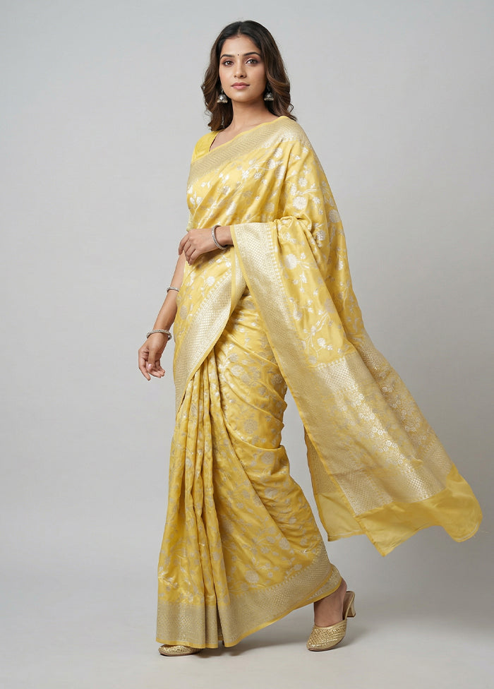 Yellow Dupion Silk Saree With Blouse Piece