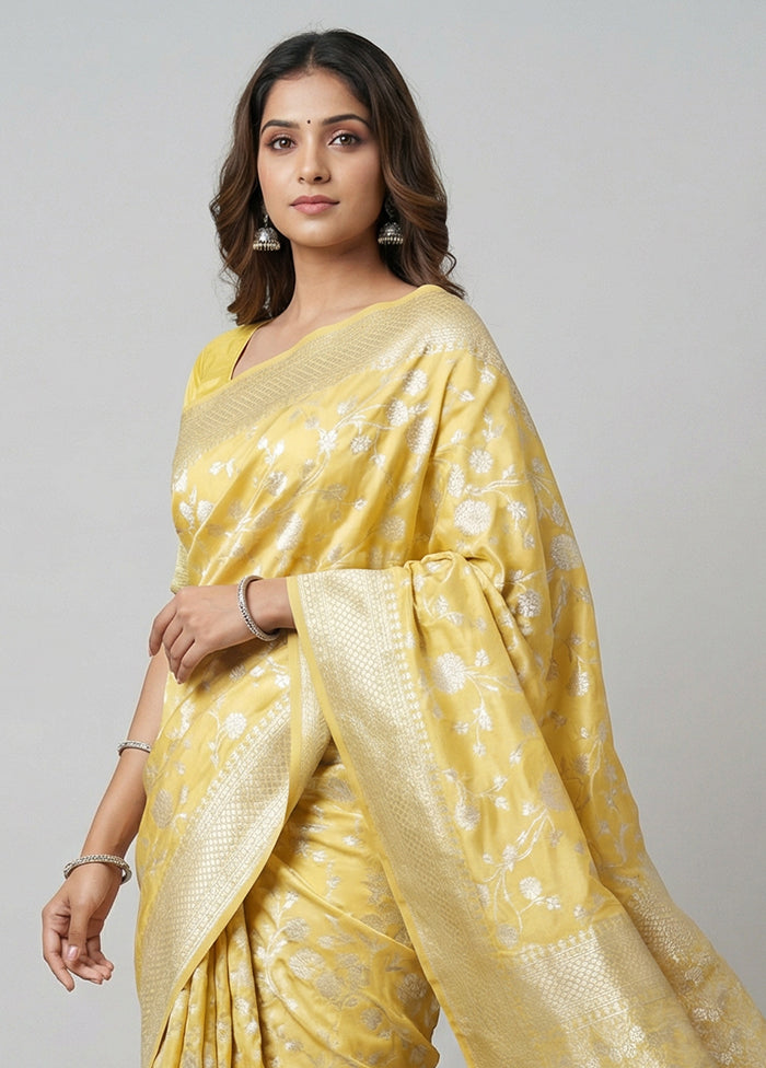 Yellow Dupion Silk Saree With Blouse Piece