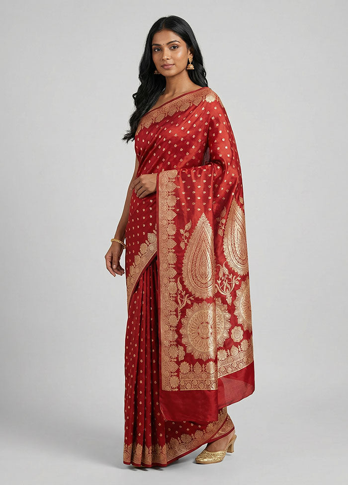 Maroon Banarasi Silk Saree With Blouse Piece