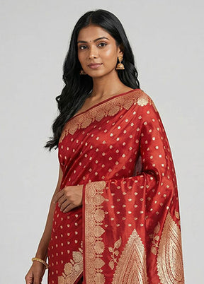 Maroon Banarasi Silk Saree With Blouse Piece