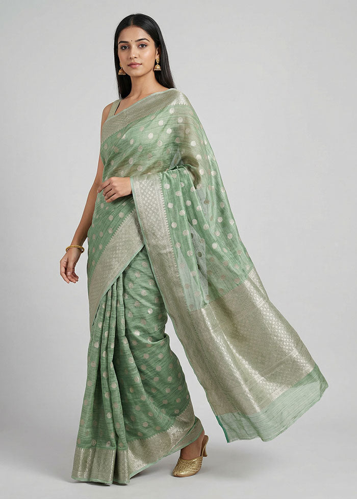 Green Kora Silk Saree With Blouse Piece