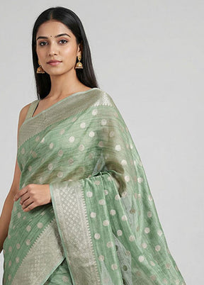 Green Kora Silk Saree With Blouse Piece