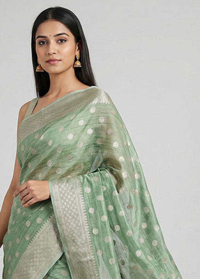 Green Kora Silk Saree With Blouse Piece