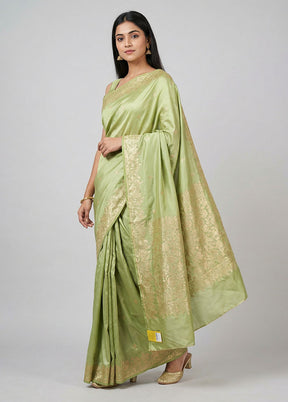 Green Banarasi Silk Saree With Blouse Piece