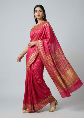 Pink Dupion Silk Saree With Blouse Piece