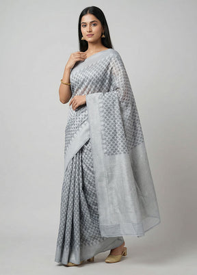 Grey Cotton Saree With Blouse Piece