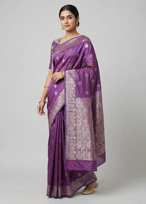 Purple Cotton Saree With Blouse Piece