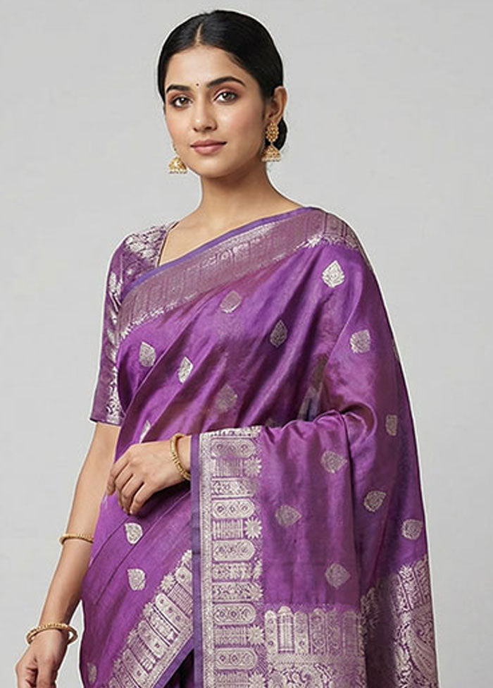 Purple Cotton Saree With Blouse Piece