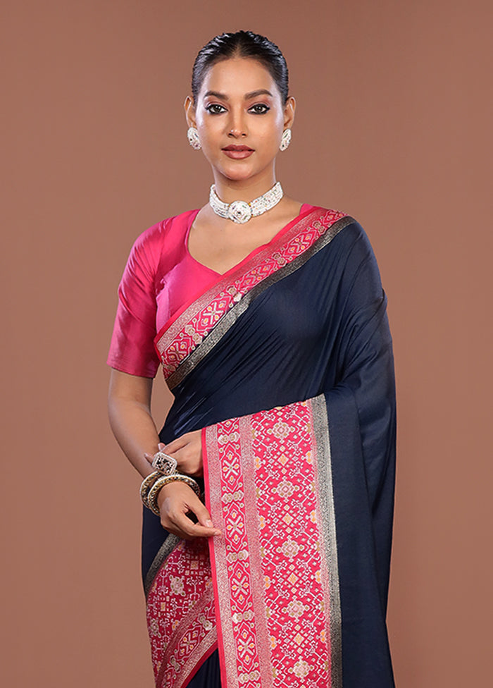 Blue Dupion Silk Saree With Blouse Piece