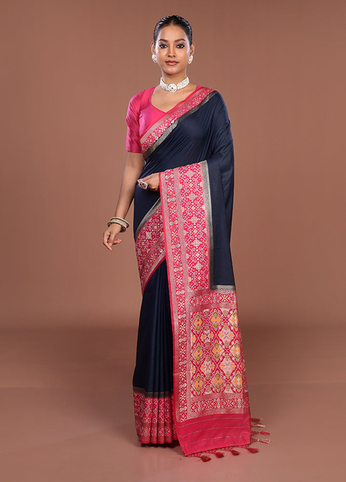 Blue Dupion Silk Saree With Blouse Piece
