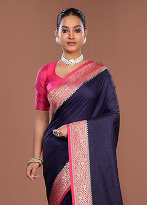 Blue Dupion Silk Saree With Blouse Piece