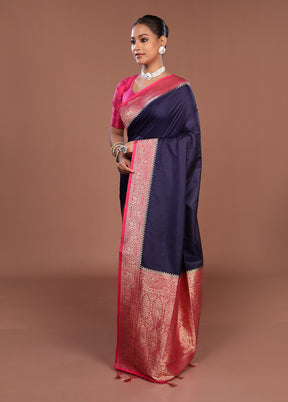 Blue Dupion Silk Saree With Blouse Piece