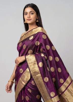 Purple Handloom Katan Pure Silk Saree With Blouse Piece