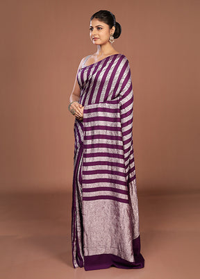 Purple Handloom Tissue Pure Silk Saree With Blouse Piece