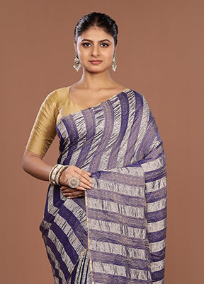 Blue Handloom Tissue Pure Silk Saree With Blouse Piece