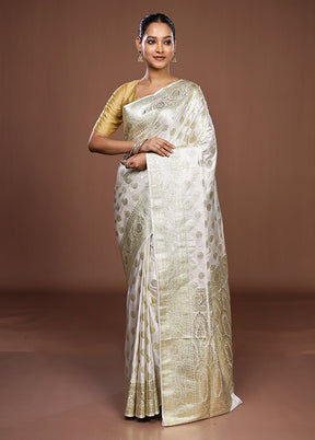 White Banarasi Silk Saree With Blouse Piece