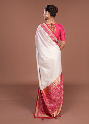 White Dupion Silk Saree With Blouse Piece