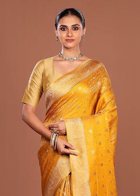 Yellow Dupion Silk Saree With Blouse Piece