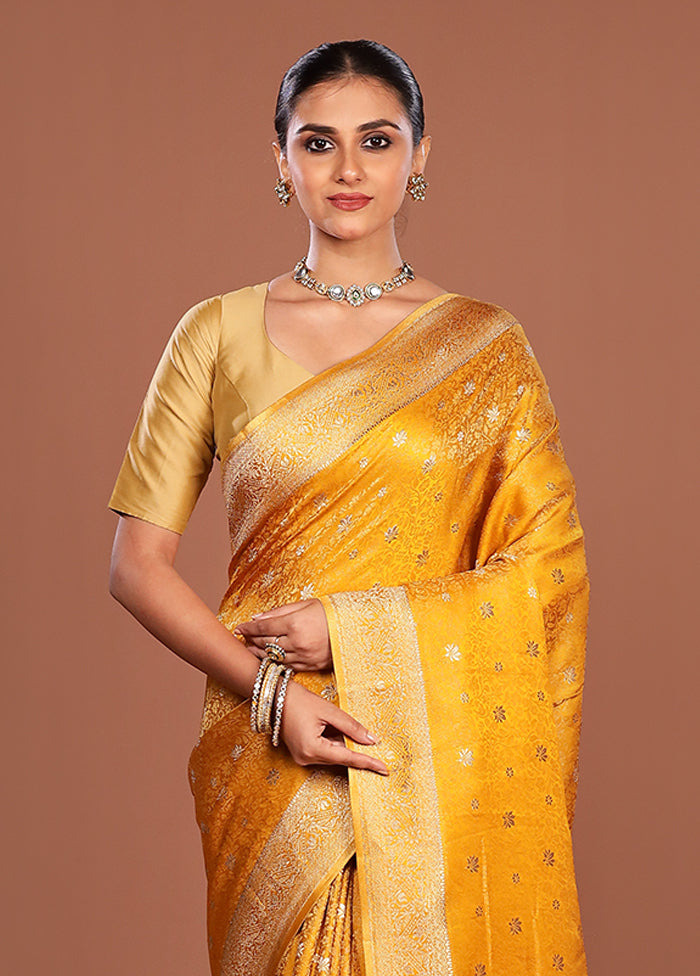 Yellow Dupion Silk Saree With Blouse Piece