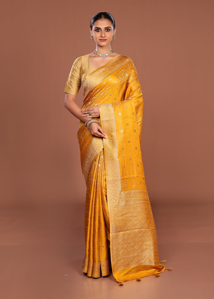 Yellow Dupion Silk Saree With Blouse Piece
