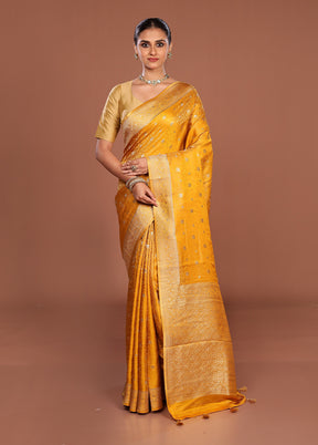 Yellow Dupion Silk Saree With Blouse Piece