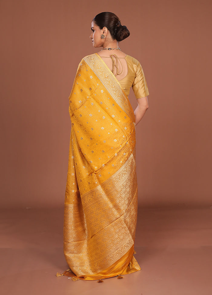 Yellow Dupion Silk Saree With Blouse Piece