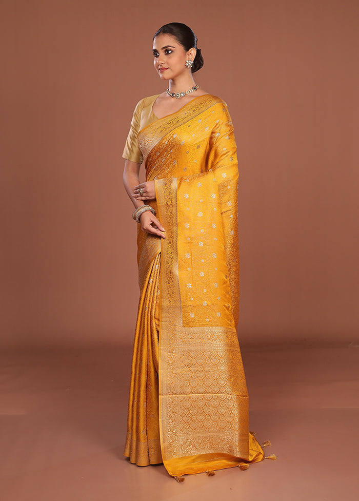 Yellow Dupion Silk Saree With Blouse Piece
