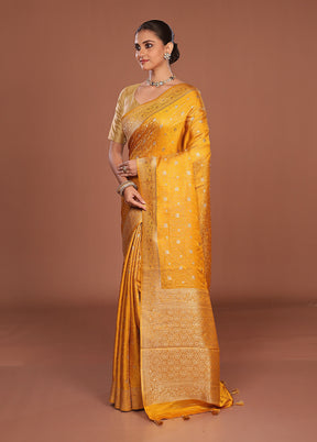 Yellow Dupion Silk Saree With Blouse Piece