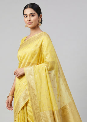 Yellow Dupion Silk Saree With Blouse Piece