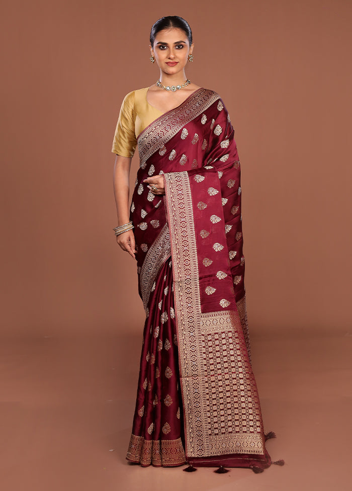 Maroon Dupion Silk Saree With Blouse Piece