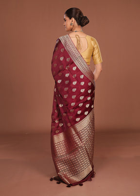 Maroon Dupion Silk Saree With Blouse Piece