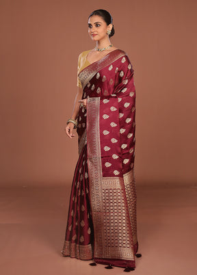 Maroon Dupion Silk Saree With Blouse Piece
