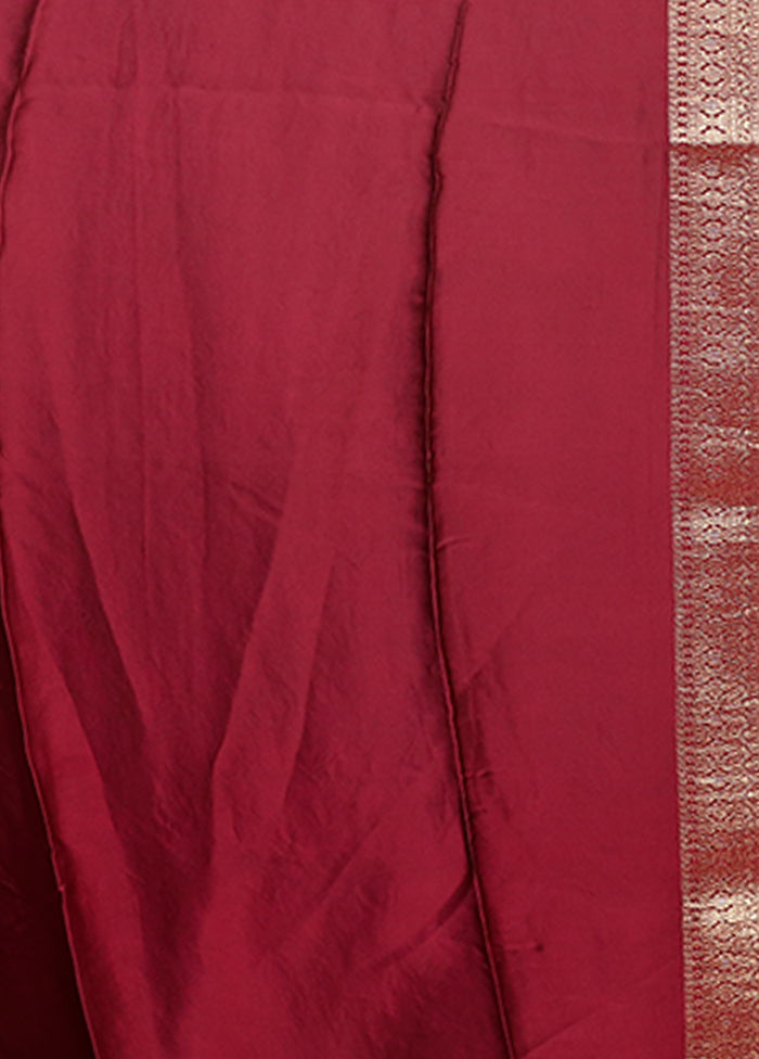 Maroon Dupion Silk Saree With Blouse Piece